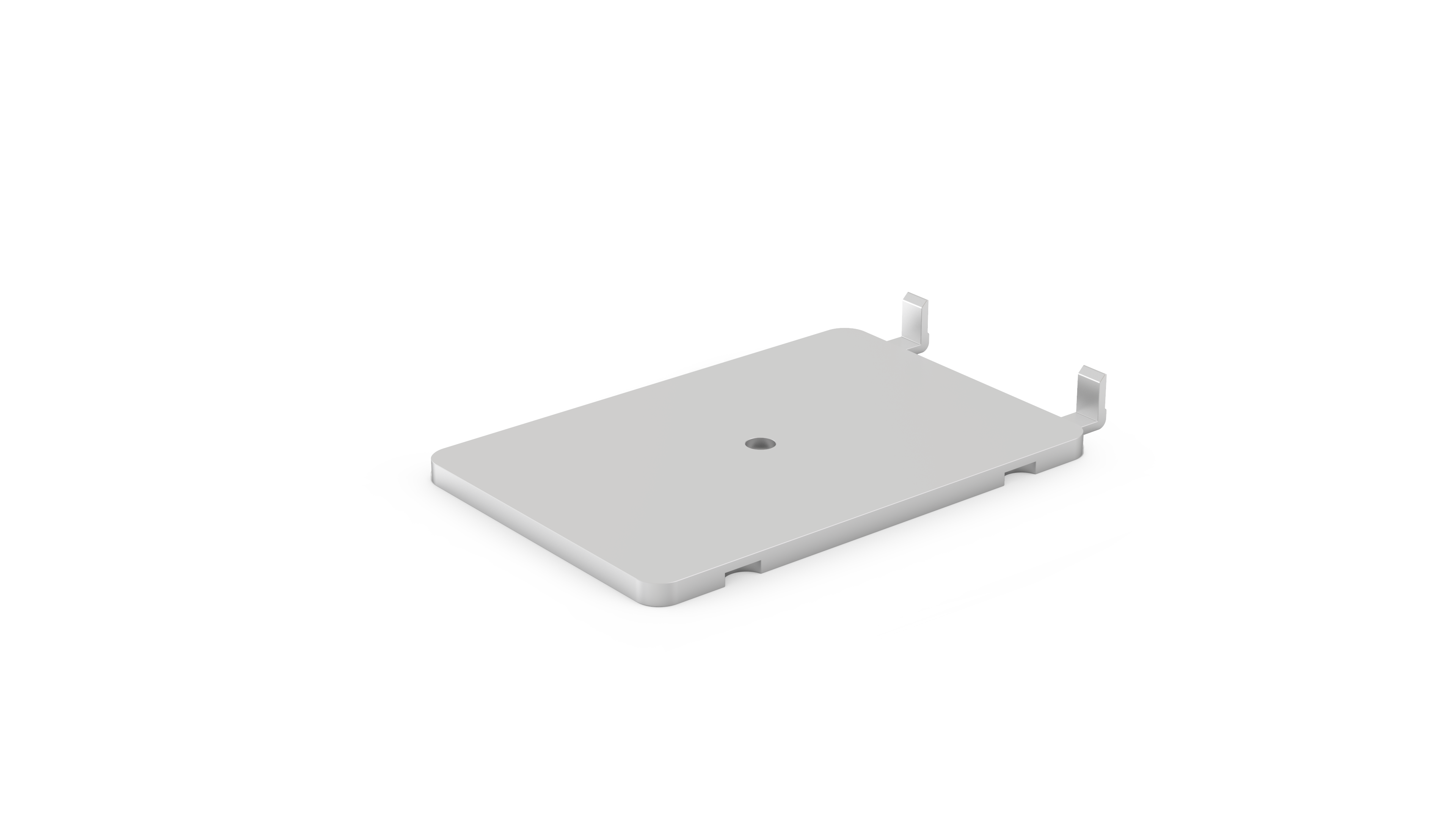 Adapter with flat plate and prongs on one side to press against the labware latch.
