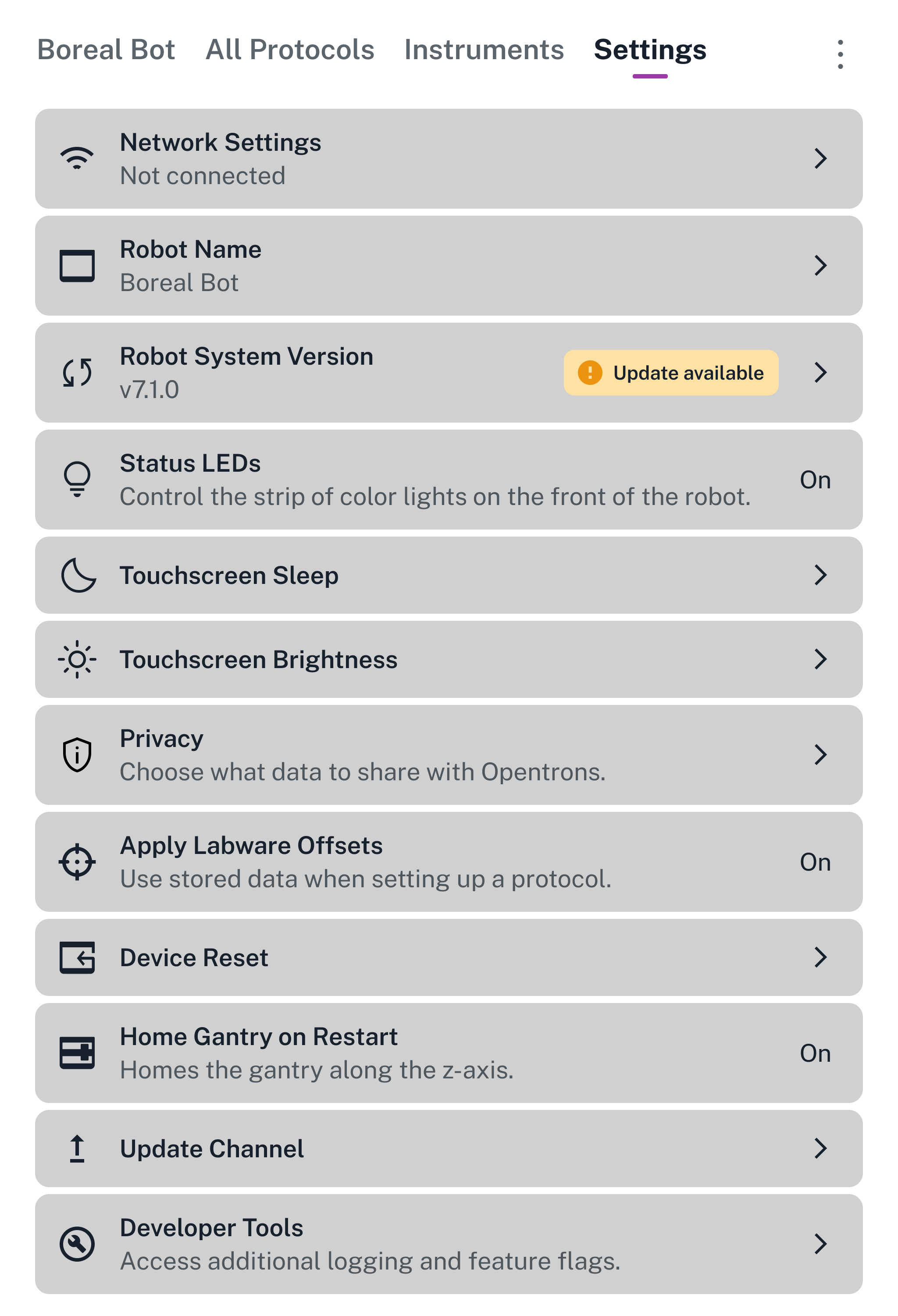 List of all settings on Flex.
